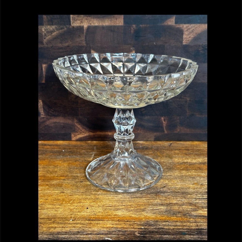EAPG Jeannette Glass Co. Round Compote Windsor Clear ca. 1936